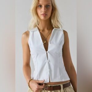 Urban Outfitters Party Girl Cotton-Blend Button Down Sleeveless Shirt. N…